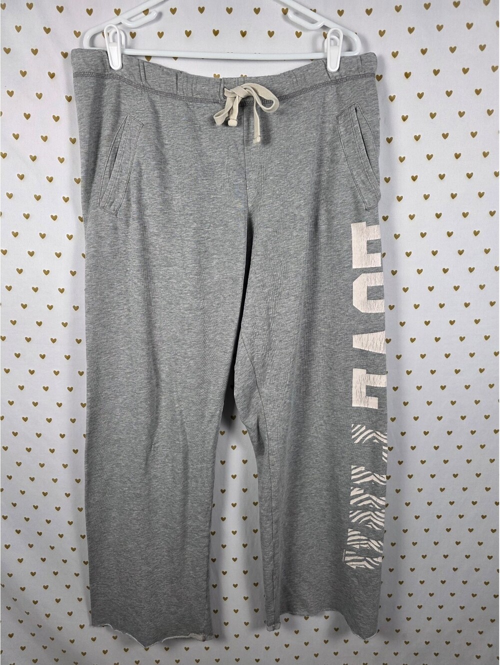 Victoria's Secret PINK Gray LOVE Boyfriend Zebra Wide Leg Lounge Pants M Flared